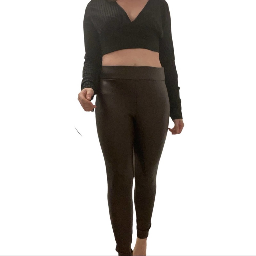 LOFT Petites Faux Leather Burgundy Purple Leggings size SP